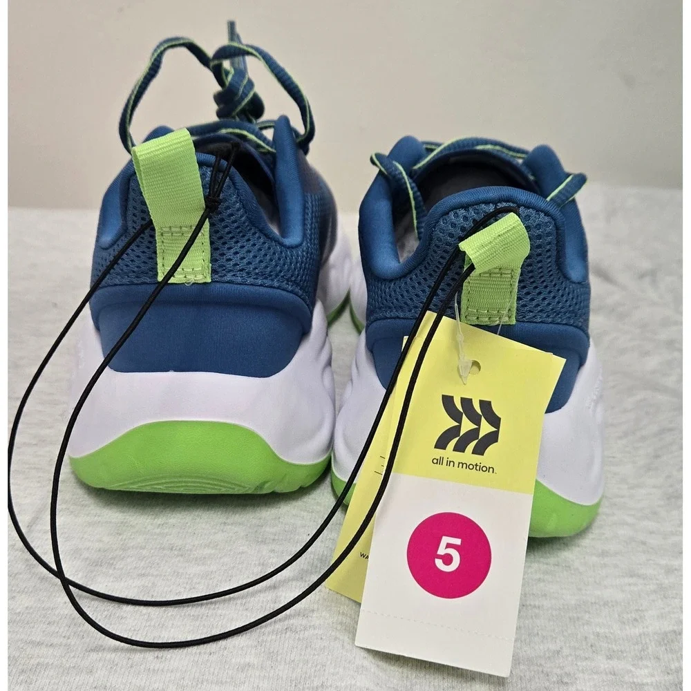 All in Motion Camren Kids Blue Lime Green Cushion IQ Athletic Sneakers Size 5